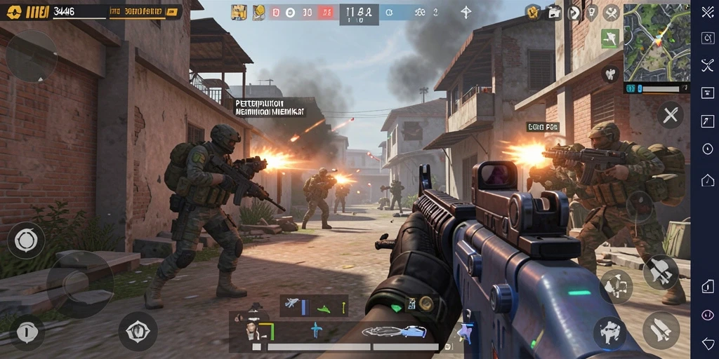 Tampilan gameplay mendebarkan di dalam dunia FPS.
