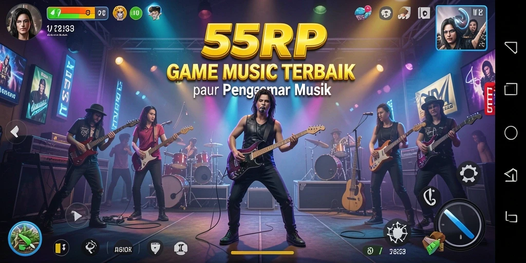 Tampilan gameplay 55RP yang menarik dan interaktif dengan musik.