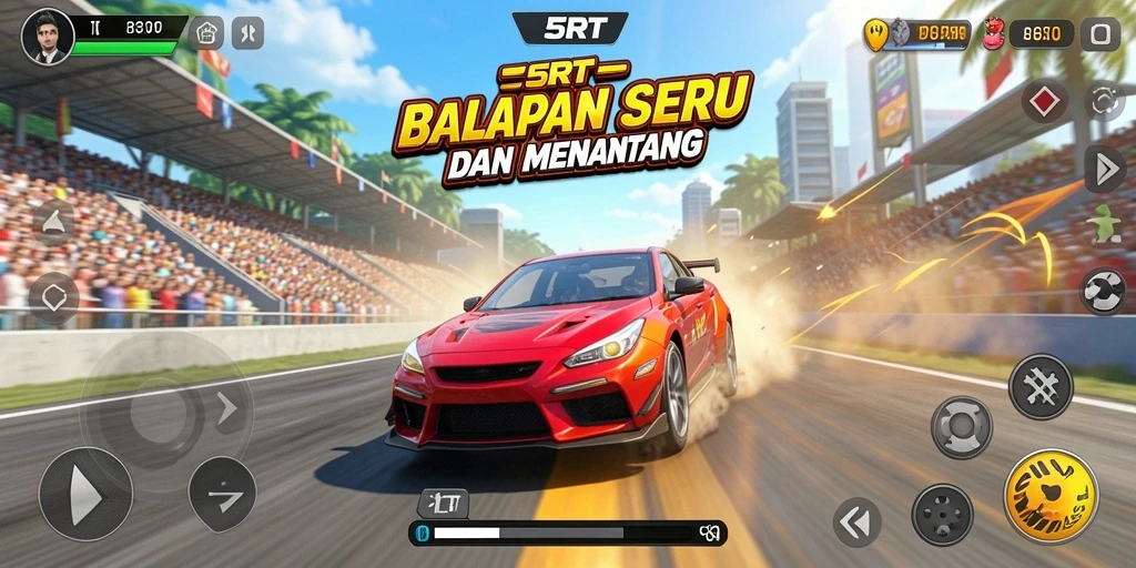 Gameplay seru di 5RT dengan mobil balap yang menegangkan.
