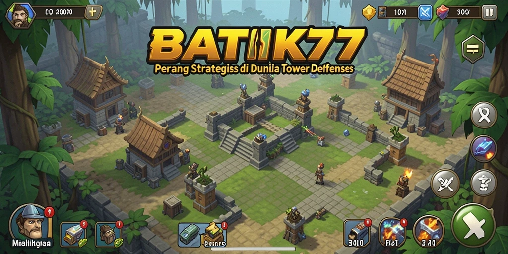 Tampilan gameplay menakjubkan dari BATIK77 dalam pertempuran Tower Defense.