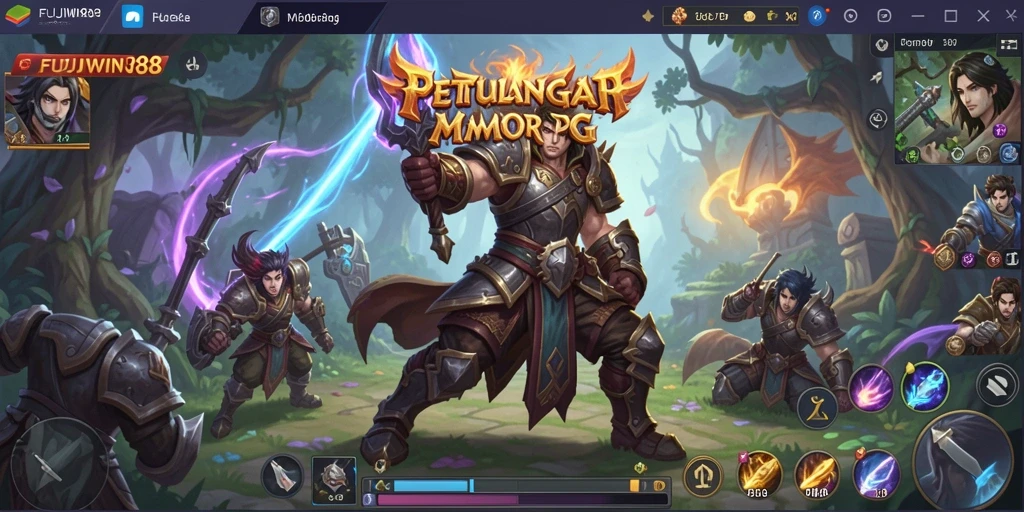 Tangkapan layar FUJIWIN88 menunjukkan karakter beraksi dalam pertarungan epik di dunia MMORPG.