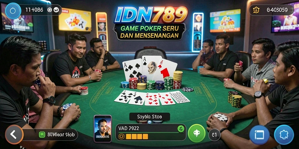 Tampilan gameplay poker yang menarik dan dinamis di IDN789.
