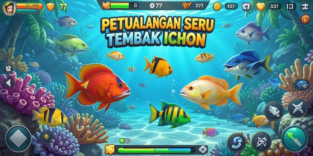 Menampilkan gameplay seru dalam JELAS777 dengan aksi menembak ikan.
