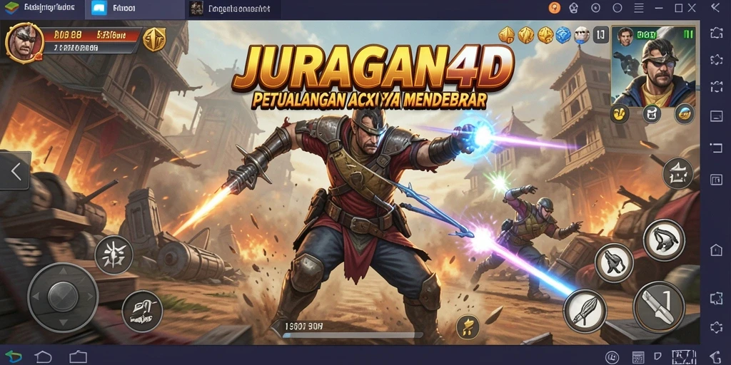 Screenshot utama JURAGAN4D menampilkan aksi mendebarkan di tengah pertempuran.