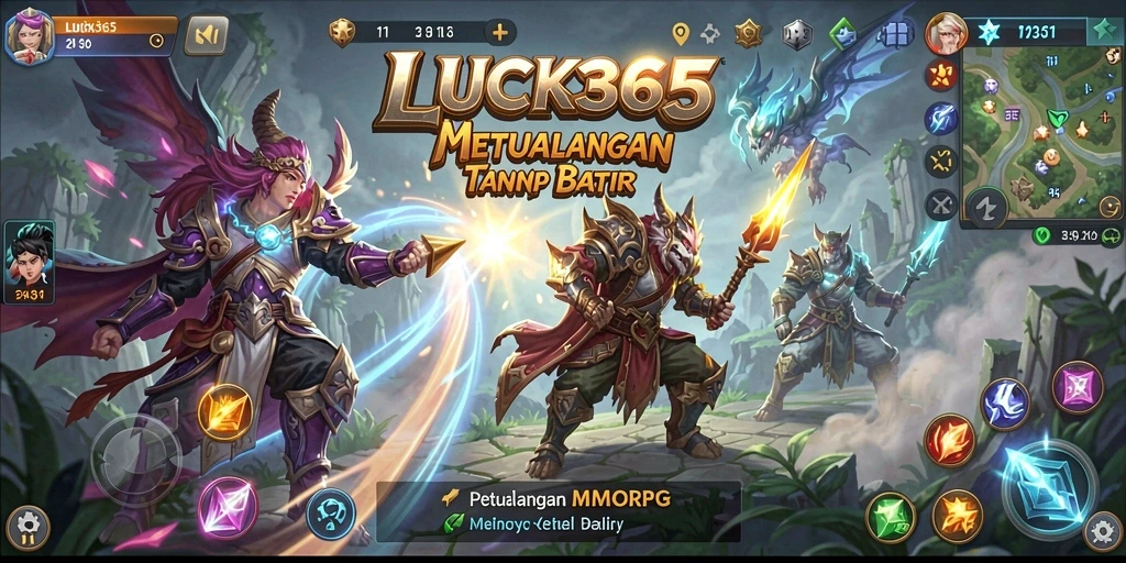 Screenshot utama LUCK365 menampilkan pertarungan seru MMORPG.