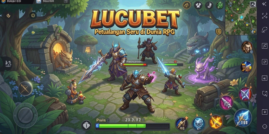 Screenshot gameplay seru dari LUCUBET yang menunjukkan petualangan RPG.