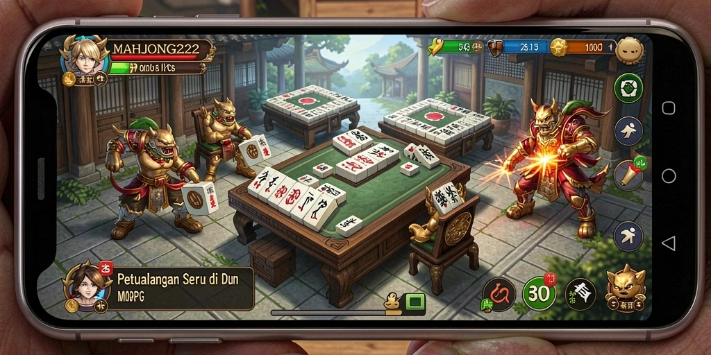 Screenshot gameplay <strong>MAHJONG222</strong> dengan aksi petualangan yang menegangkan.