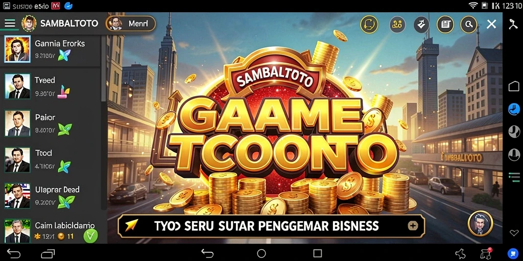 Tampilan gameplay dari <strong>SAMBALTOTO</strong> yang menampilkan dunia bisnis yang menarik.