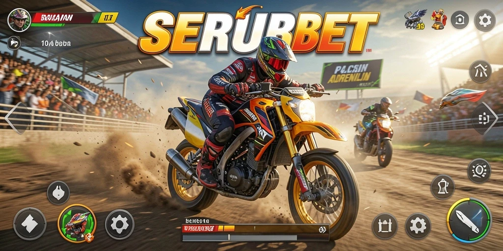 Gameplay SERUBET yang intens dalam balapan motor dengan kecepatan tinggi.