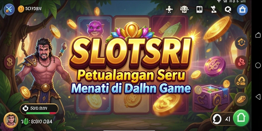 Screenshot gameplay SLOTSRI menampilkan dunia petualangan yang penuh warna.