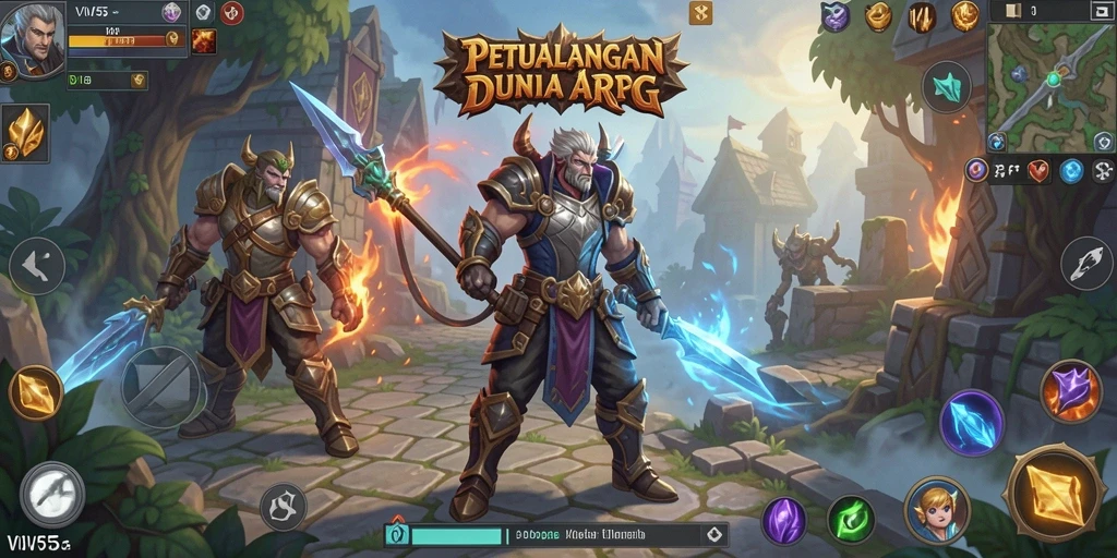 Screenshot gameplay ARPG yang menampilkan pertempuran epik di dunia VV55.